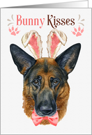 Easter Bunny Kisses German Shepherd Dog in Bunny Ears card