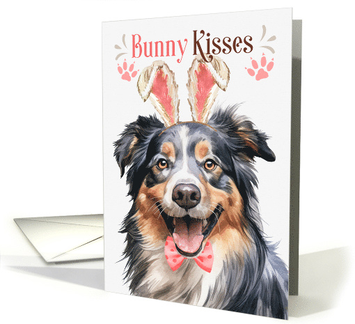 Easter Bunny Kisses English Shepherd Dog in Bunny Ears card (1757090)