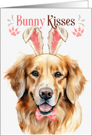 Easter Bunny Kisses Golden Retriever Dog in Bunny Ears card