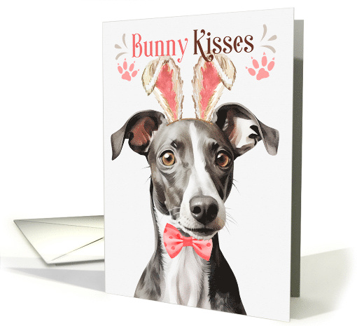 Easter Bunny Kisses Greyhound Dog in Bunny Ears card (1757304)