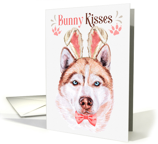 Easter Bunny Kisses Red Husky Dog in Bunny Ears card (1757310)