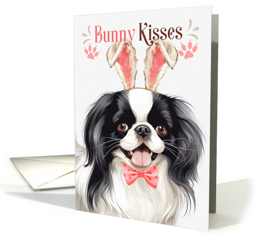 Easter Bunny Kisses Japanese Chin Dog in Bunny Ears card (1757388)