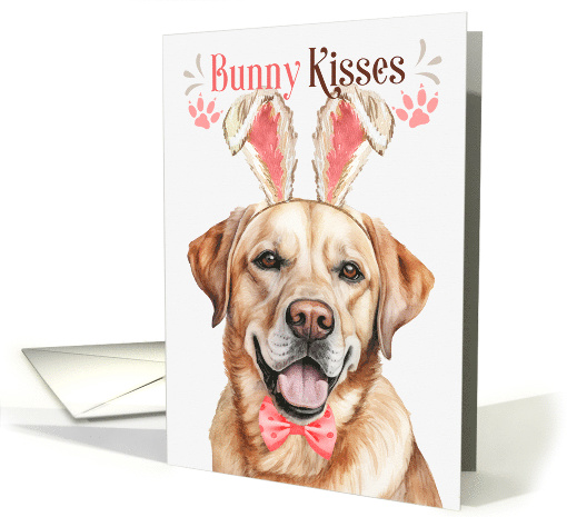 Easter Bunny Kisses Yellow Labrador Retriever Dog in Bunny Ears card