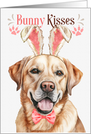 Easter Bunny Kisses Yellow Labrador Retriever Dog in Bunny Ears card