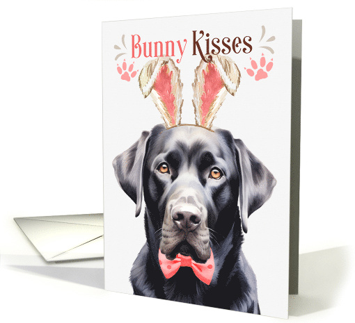 Easter Bunny Kisses Black Labrador Retriever Dog in Bunny Ears card