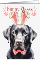 Easter Bunny Kisses Black Labrador Retriever Dog in Bunny Ears card