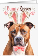 Easter Bunny Kisses Tan Pit Bull Terrier Dog in Bunny Ears card