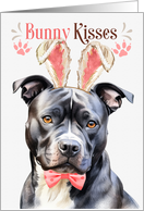 Easter Bunny Kisses Grey Pit Bull Terrier Dog in Bunny Ears card