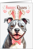 Easter Bunny Kisses Stafforshire Terrier Dog in Bunny Ears card