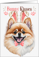 Easter Bunny Kisses Pomeranian Dog in Bunny Ears card