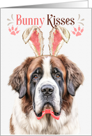 Easter Bunny Kisses St. Bernard Dog in Bunny Ears card