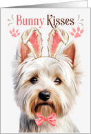 Easter Bunny Kisses West Highland Terrier Dog in Bunny Ears card