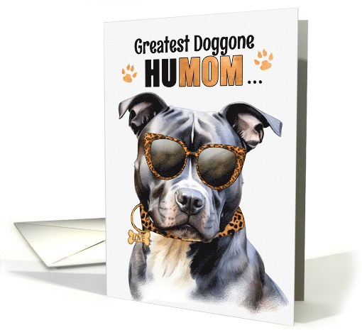 Mother's Day Grey Pit Bull Dog Greatest HuMOM Ever card (1758294)