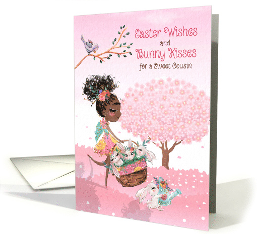 for Cousin Easter Wishes and Bunny Kisses African American Girl card