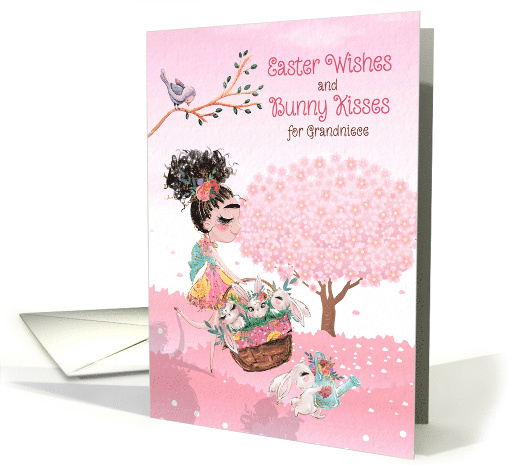 for Grandniece Easter Wishes Bunny Kisses Girl and Bunnies card