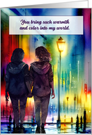 Love and Romance Lesbians Hand in Hand Rainbow Cityscape card