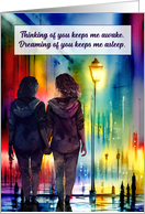 Thinking of You Lesbians Hand in Hand Rainbow Cityscape card