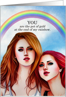 Love and Romance Lesbian Couple Pot of Gold Rainbow card