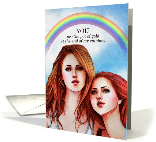 Valentine's Day Lesbian Couple Pot of Gold Rainbow card (1769084)