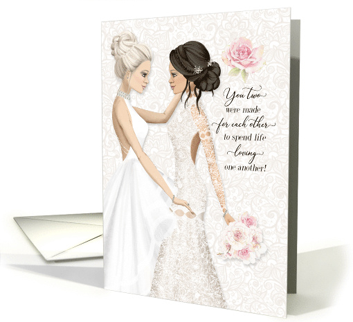 Gay Wedding Congratulations Two Caucasian Brides Pink Roses card