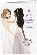 Gay Wedding Congratulations Mixed Race Brides Purple Anemone card