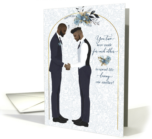 Gay Wedding Congratulations African American Grooms Blue card