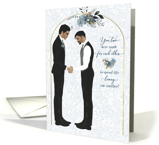 Gay Wedding Congratulations Medium Toned Skin Grooms Blue card