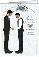 Gay Wedding Congratulations Medium Toned Skin Grooms Blue card