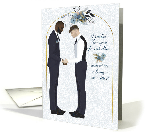 Gay Wedding Congratulations Mixed Race Grooms Blue card (1769302)