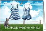 Lesbian Enjoyed Hanging Out with You Swimsuits on a Clothesline card