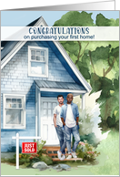 1st Home Congratulations Mixed Race Gay Couple card