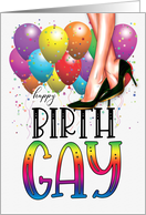 Happy Birth GAY White Female Legs in Pumps with Rainbow Colors card