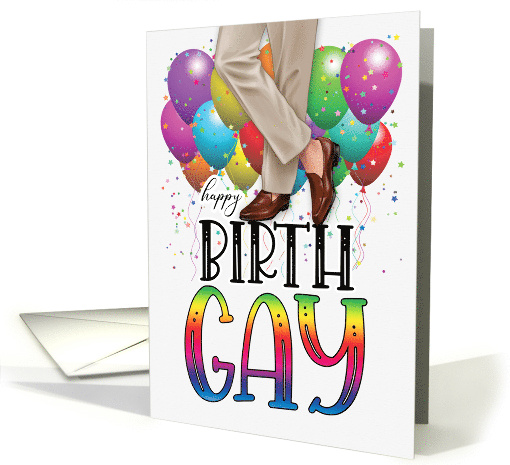 Happy Birth GAY Mens Legs in Loafers with Rainbow Colors card