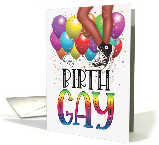 Happy Birth GAY Teen or Tween Brown Legs in Sneakers Rainbow card