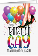 Colleague Happy Birth GAY Female Legs in Pumps Rainbow Colors card
