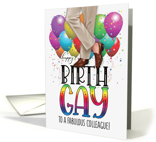 Colleague Happy Birth GAY Balloons and Rainbow Colors card (1772290)