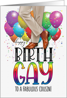 for Cousin Happy Birth GAY African American Balloons and Rainbow card