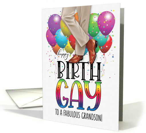Grandson Happy Birth GAY African American Balloons and Rainbow card