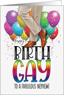 Nephew Happy Birth GAY African American Balloons and Rainbow card