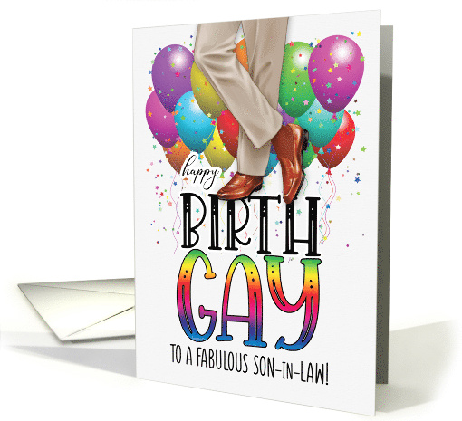 Son in Law Happy Birth GAY African American Balloons and Rainbow card