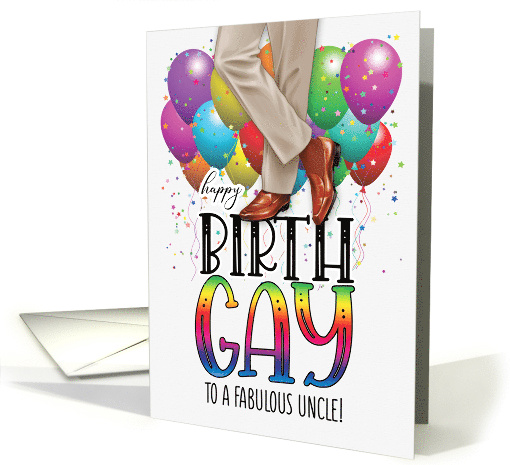 Uncle Happy Birth GAY African American Balloons and Rainbow card