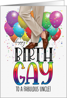 Uncle Happy Birth GAY Slacks and Loafers Balloons and Rainbow card