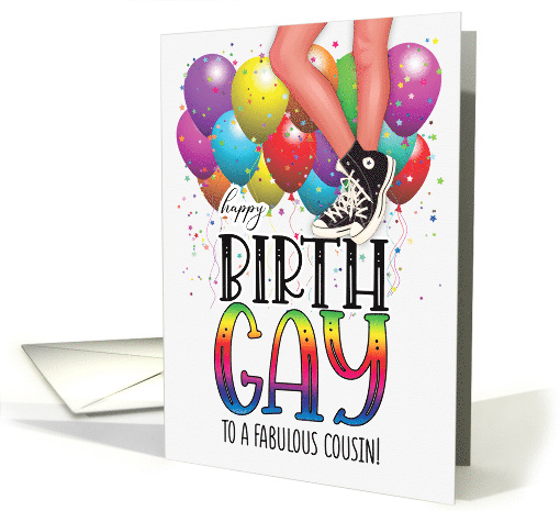 Young Cousin Birth GAY Teenage Legs in High Tops with Rainbow card