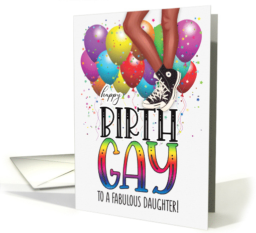 for Daughter Birth GAY Brown Skin Teenage Legs High Tops Rainbow card