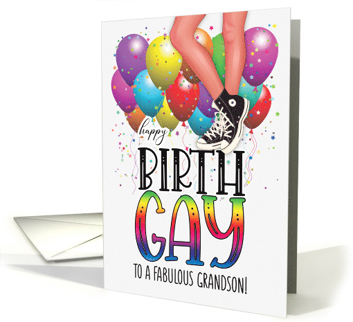 Grandson Birth GAY Teenage Legs in High Tops with Rainbow card
