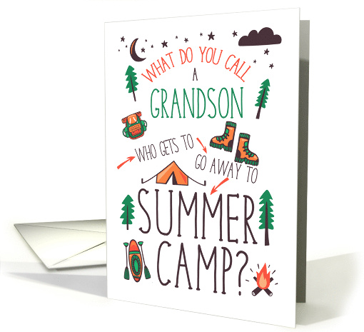 Grandson Funny Summer Camp Orange Green and Brown card (1774078)