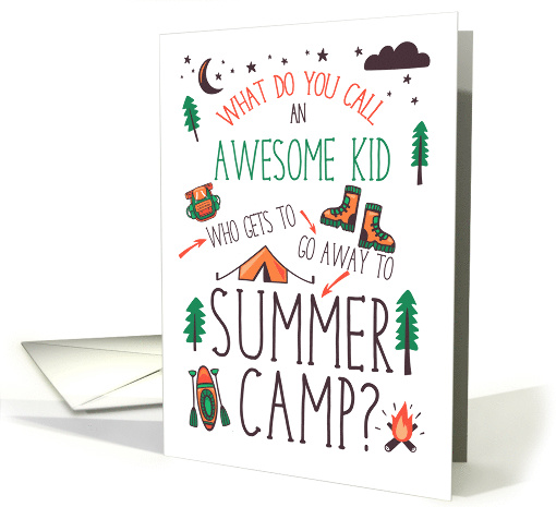 for Kids Funny Summer Camp Orange Green and Brown card (1774538)