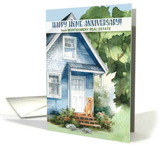 Home Anniversary Realtor Blue House and Dog Custom card (1775480)