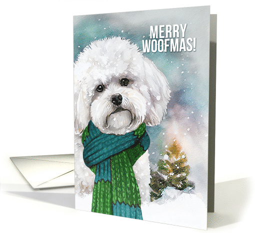 Merry Woofmas Bichon Frise Dog in a Winter Scarf card (1776770)