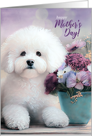 Mother’s Day Bichon Frise Dog with Purple Flowers in a Pot card